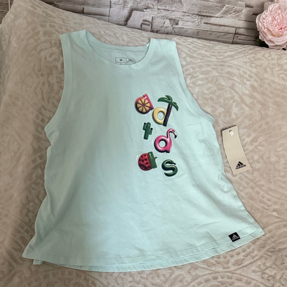 adidas Kids Mint Graphic Tank with Colorful Icons